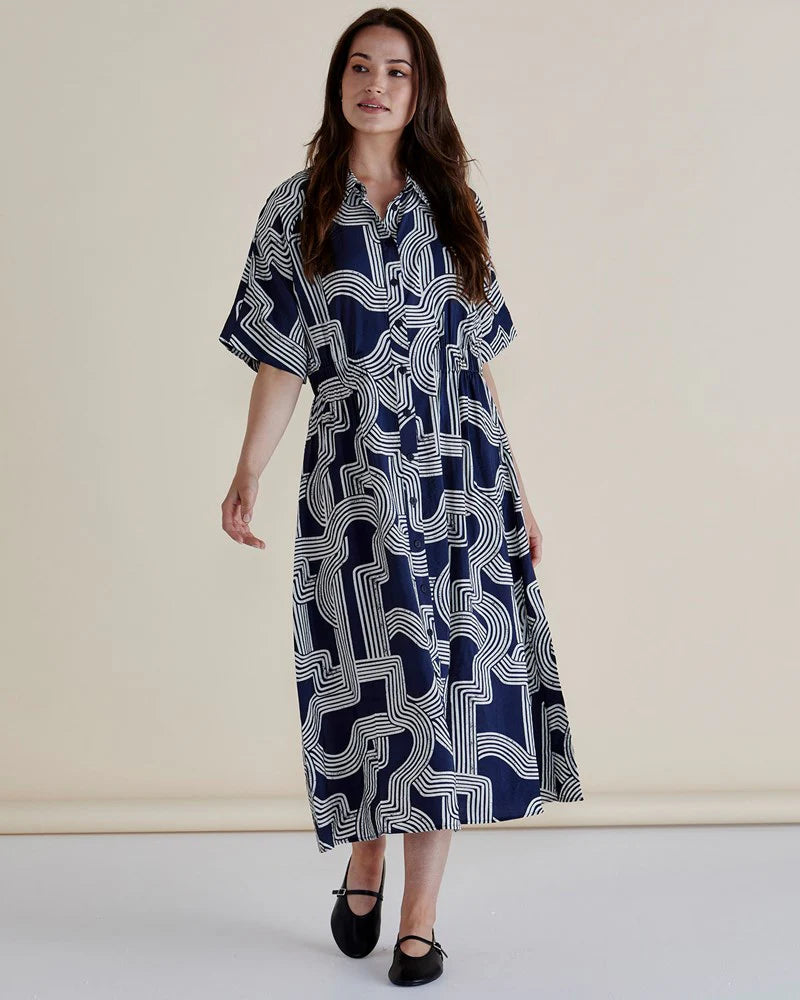 BETTY BASICS SKYE DRESS NAVY GEO