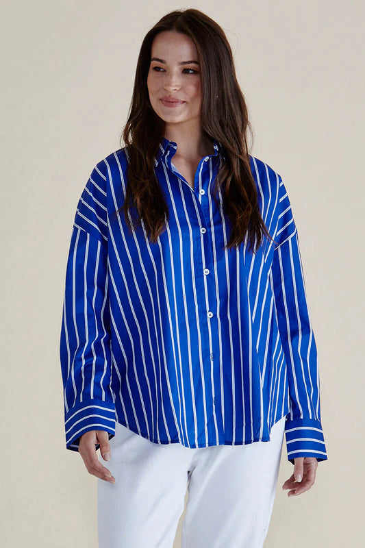 BETTY BASICS REGATTA BLUE STRIPE SHIRT