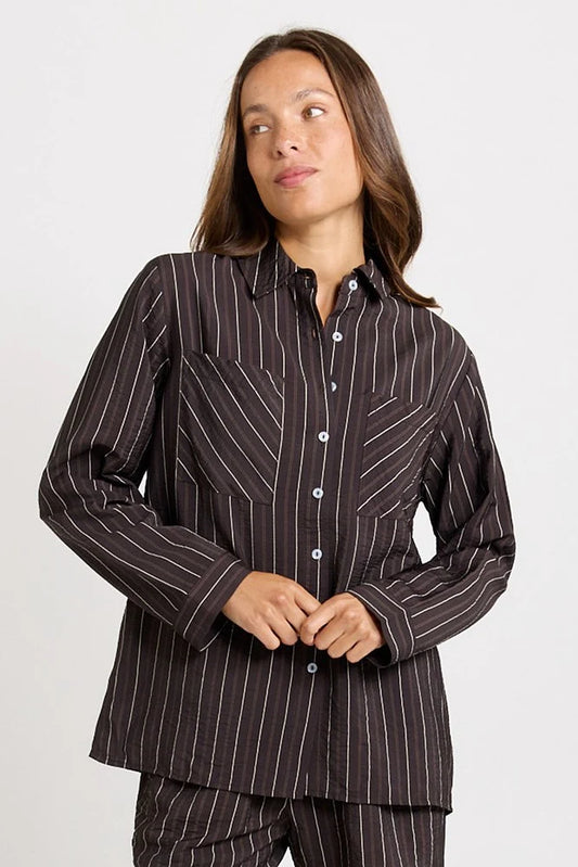 Betty Basics Sorrento Shirt | Brown Stripe