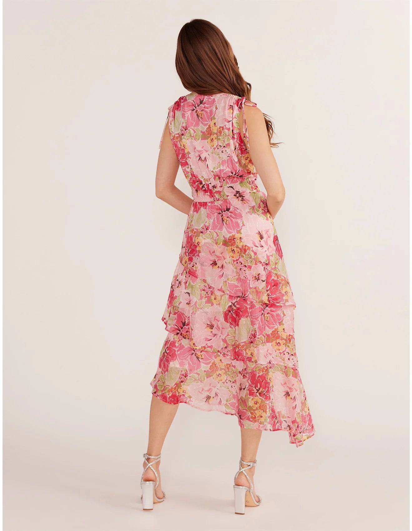 MINK PINK SIMONE TIERED MIDI DRESS PINK FLORAL