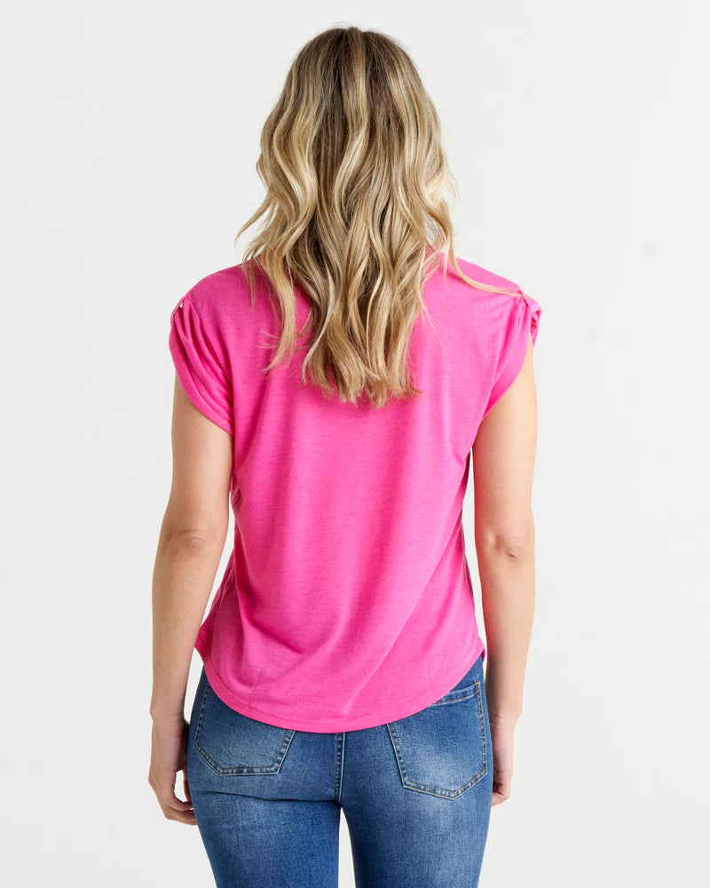 BETTY BASICS GEMMA ROLL CUFF TEE PINK