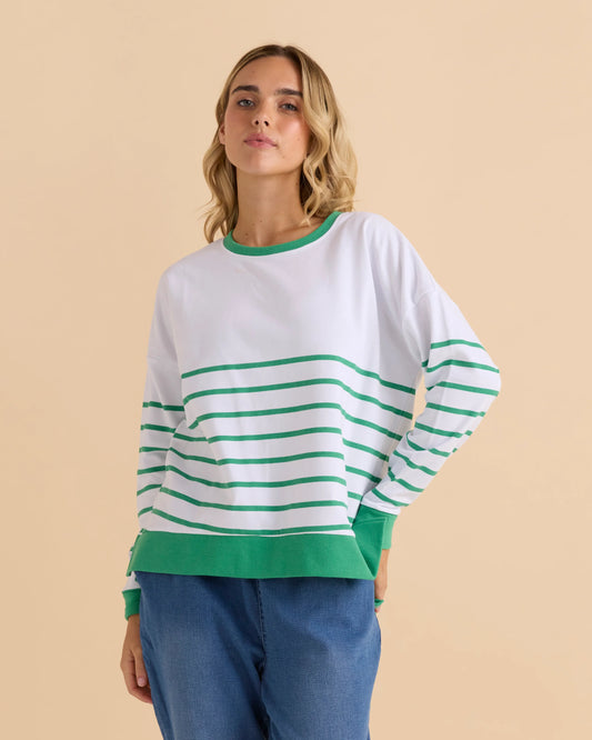 BETTY BASICS PALMA SWEAT GREEN STRIPE