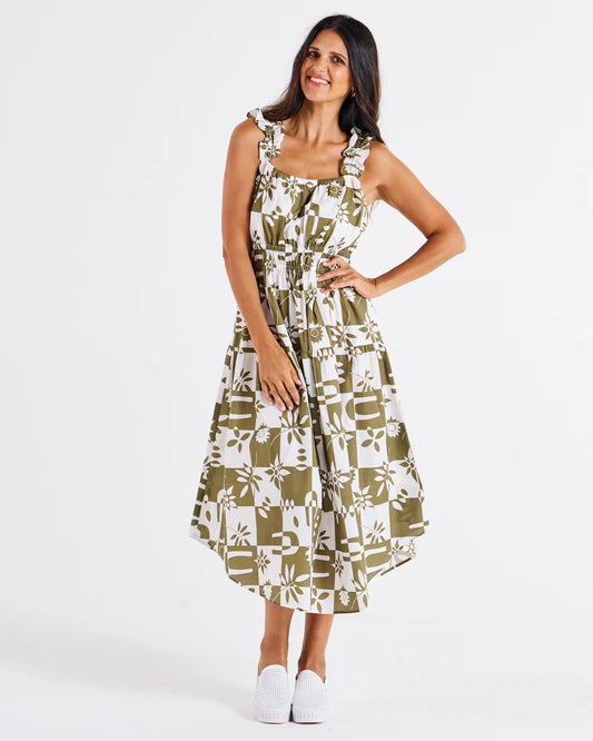 BETTY BASICS TIERED MAXI FRILL DRESS GEO FLORAL