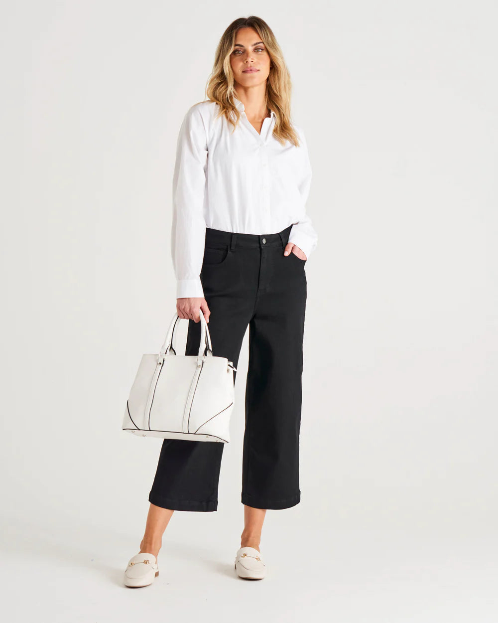 BETTY BASICS JACKIE COTTON BLOUSE WHITE