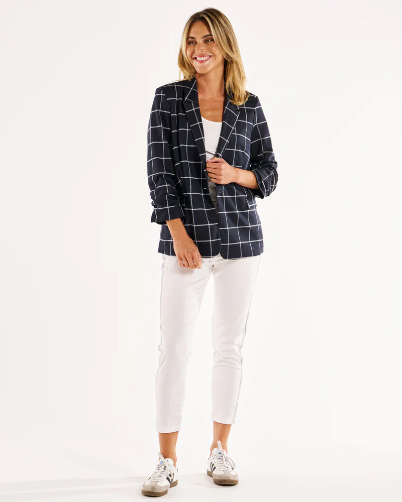 BETTY BASICS CHECK JERSEY BLAZER NAVY CHECK