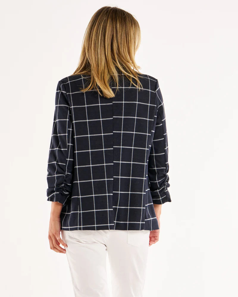 BETTY BASICS CHECK JERSEY BLAZER NAVY CHECK