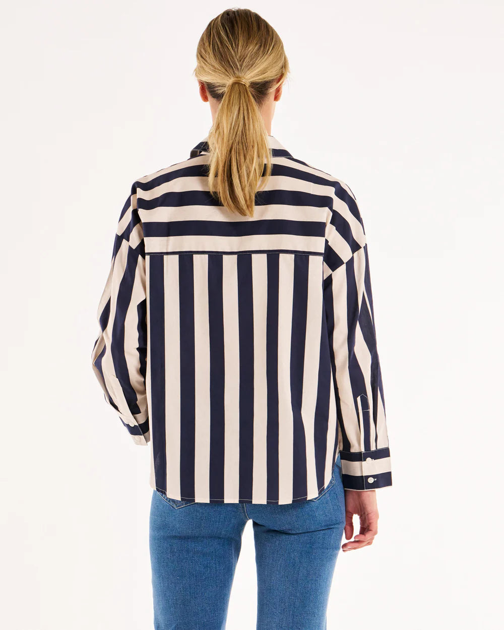 BETTY BASICS STRIPE SHIRT NAVY STRIPE