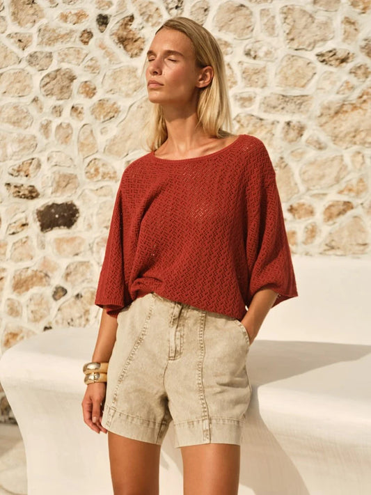 Fate + Becker Mila Pointelle Top | Red Clay