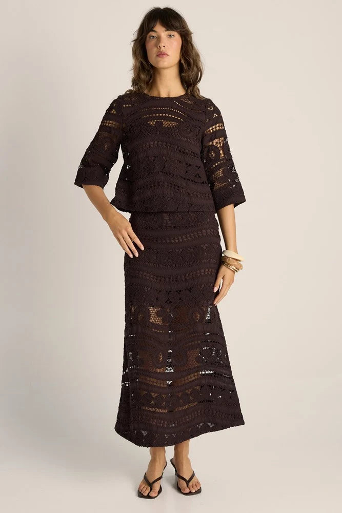 Fate + Becker Gaia Lace Skirt | Chocolate