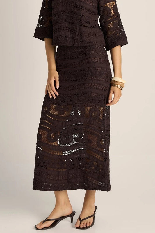 Fate + Becker Gaia Lace Skirt | Chocolate