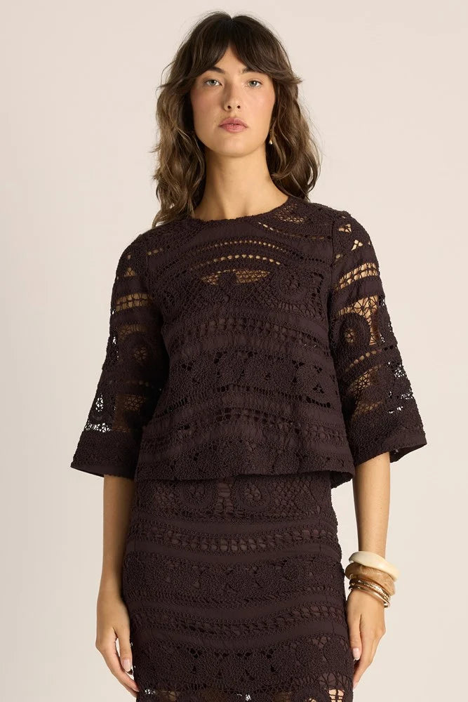 Fate + Becker Gaia Lace Top | Chocolate