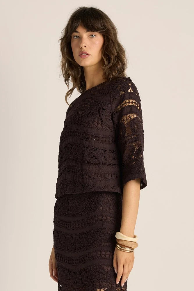 Fate + Becker Gaia Lace Top | Chocolate