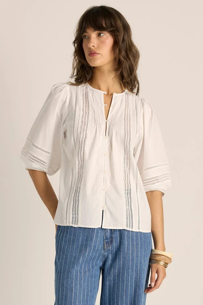 Fate + Becker Freya Lace Trim Blouse | White