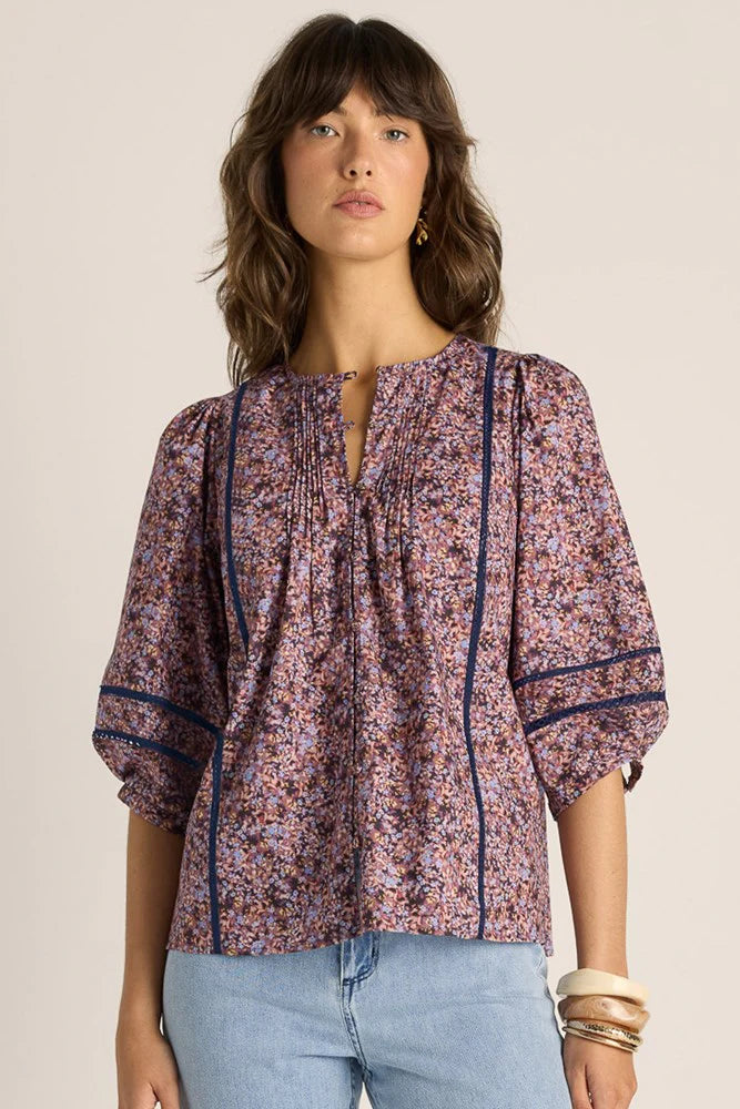Fate+Becker Alaia Print Lace Insert Blouse | Ditzy