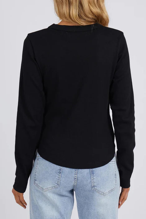 Foxwood Scoop Long Sleeve Rib Top | Black
