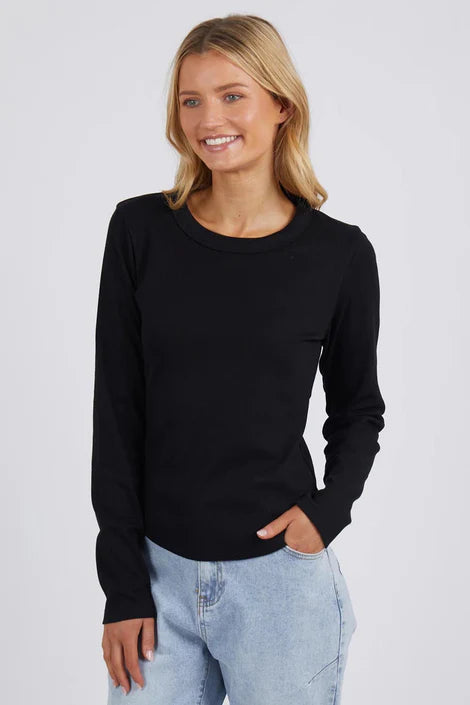 Foxwood Scoop Long Sleeve Rib Top | Black