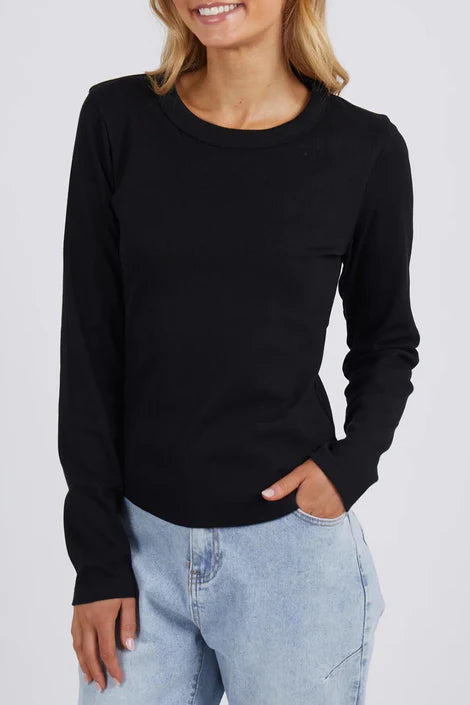 Foxwood Scoop Long Sleeve Rib Top | Black