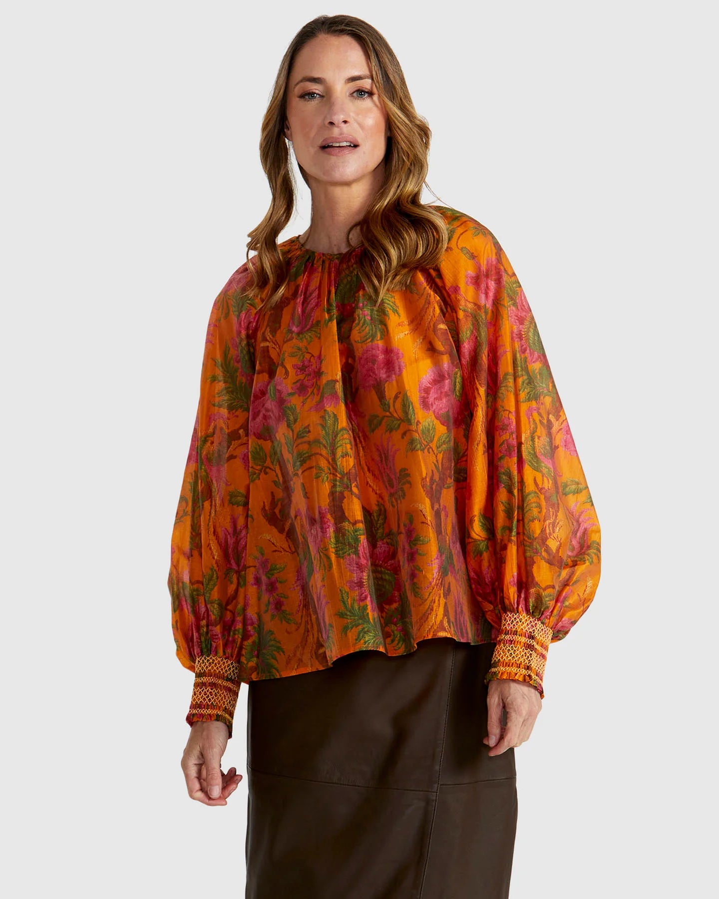 FATE+BECKER PANAMA TOP ORANGE FLORAL