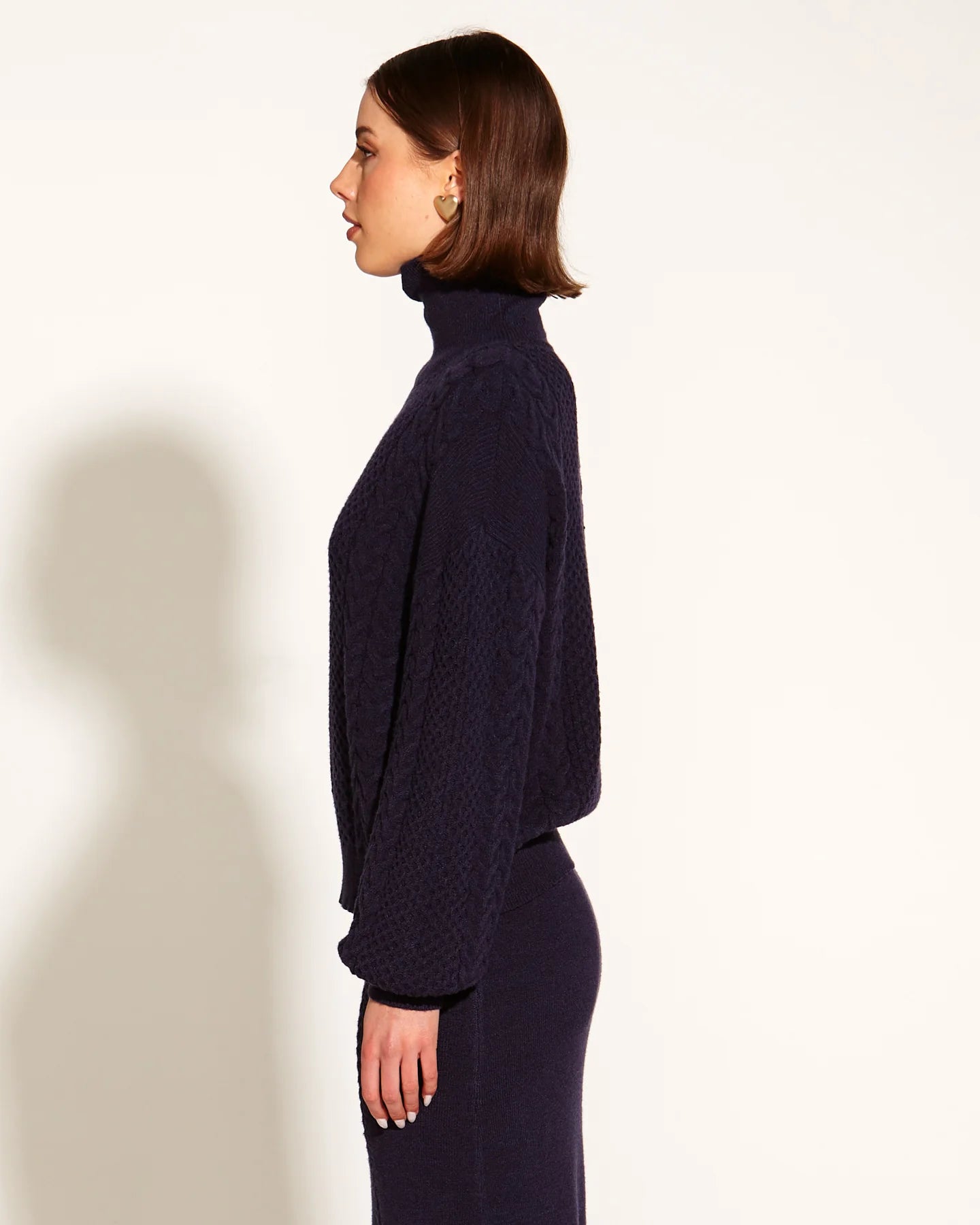 FATE+BECKER TREASURE TURTLENECK CABLE KNIT NAVY