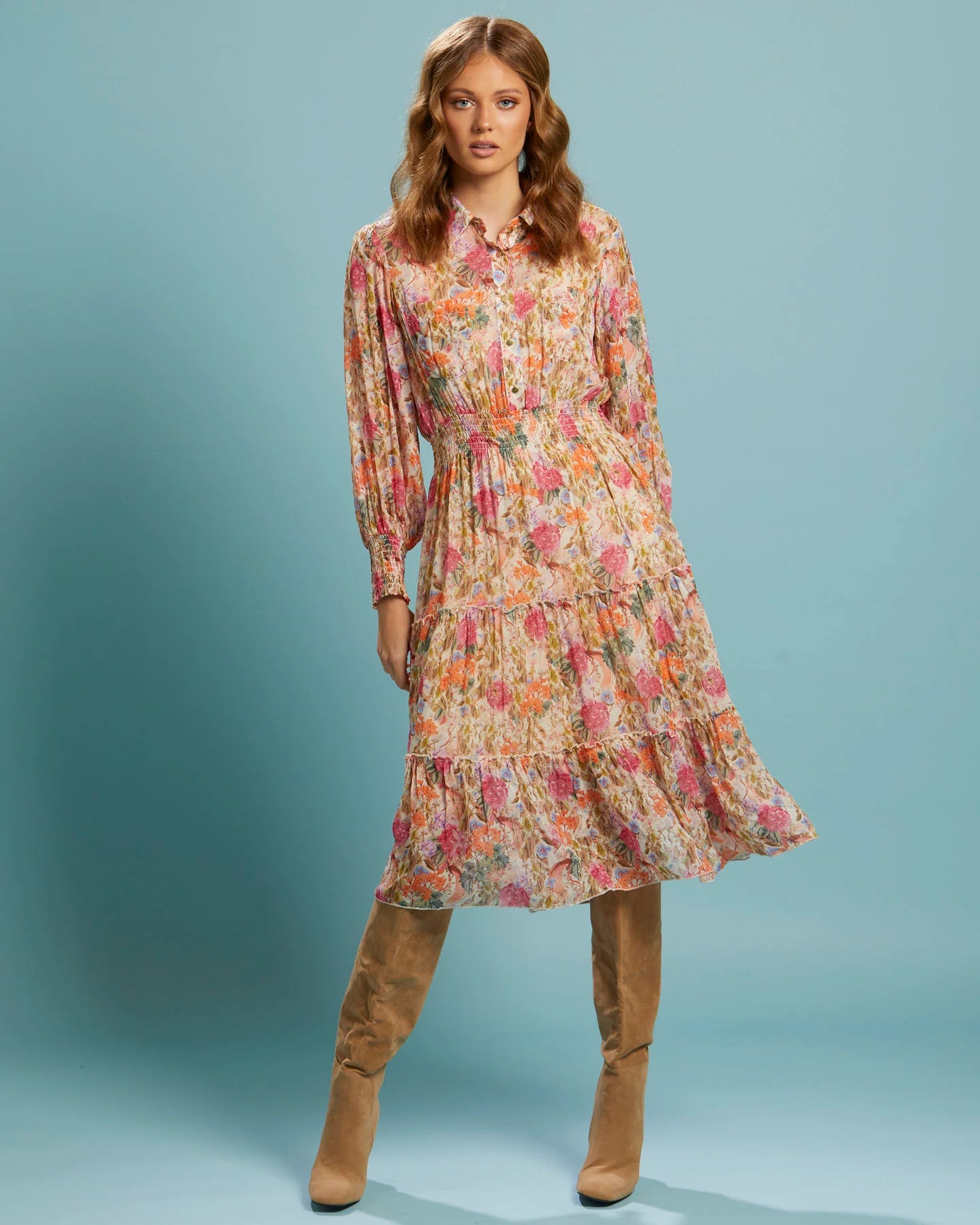FATE+BECKER ANOTHER LOVE MIDI SHIRT DRESS VINTAGE FLORAL