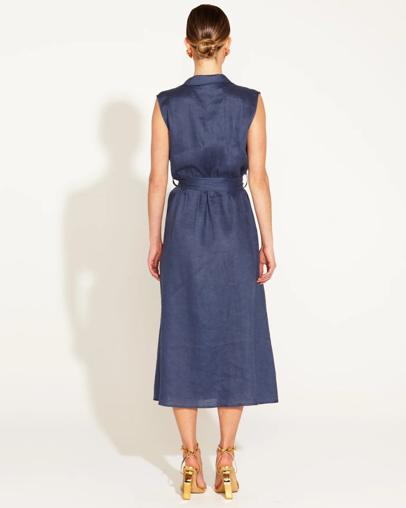 FATE+BECKER A WALK IN THE PARK LINEN SLEEVELESS DRESS NAVY