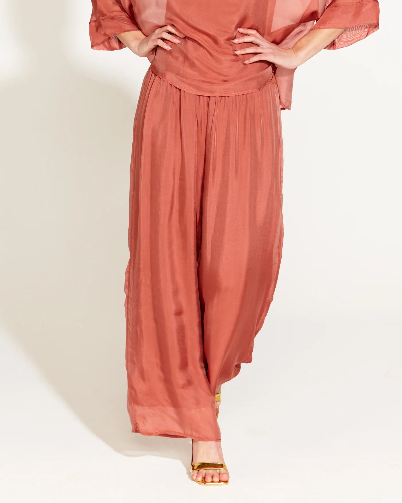 FATE+BECKER SUNLIGHT AND SHADOW SILK PANT BURNT ROSE