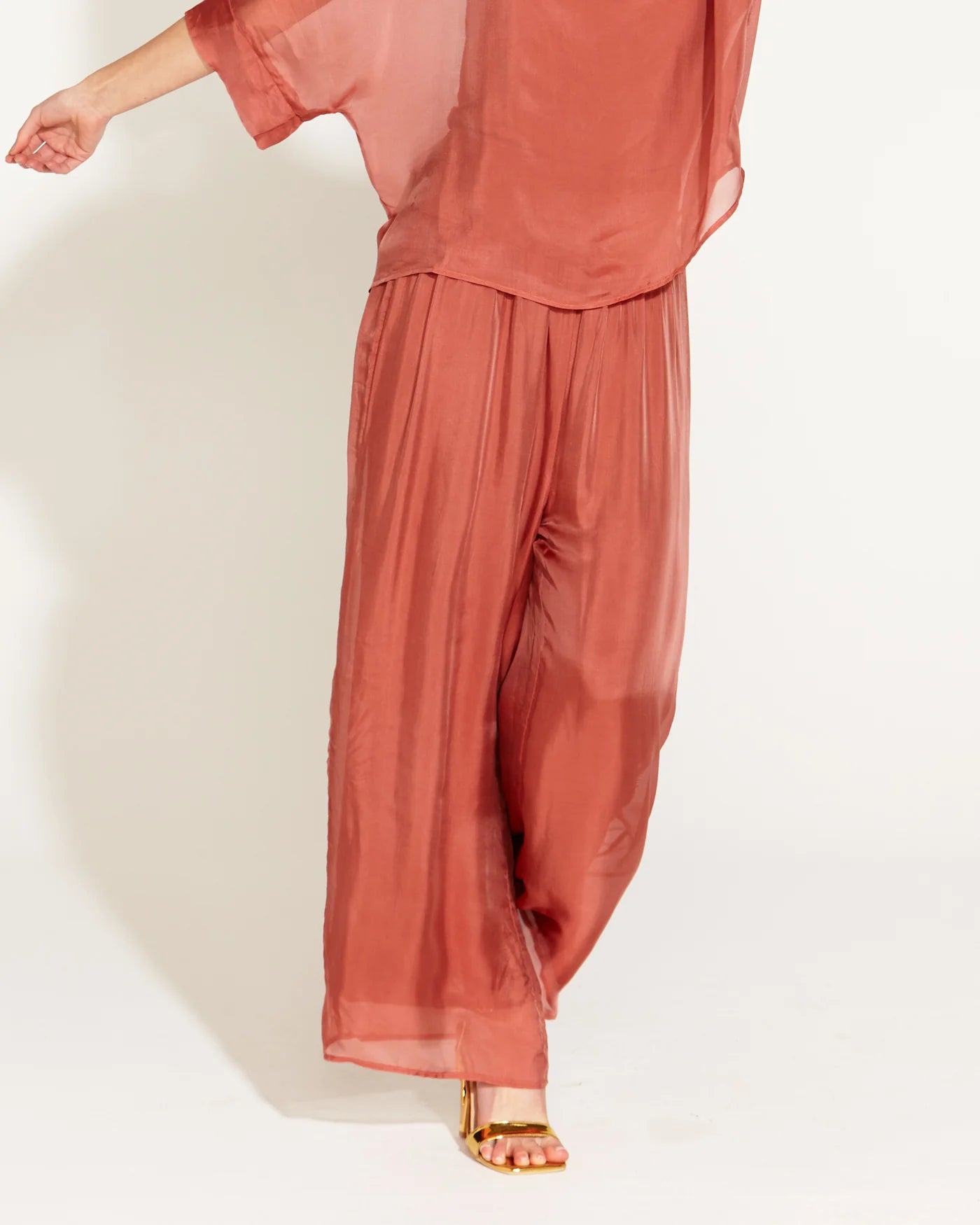 FATE+BECKER SUNLIGHT AND SHADOW SILK PANT BURNT ROSE