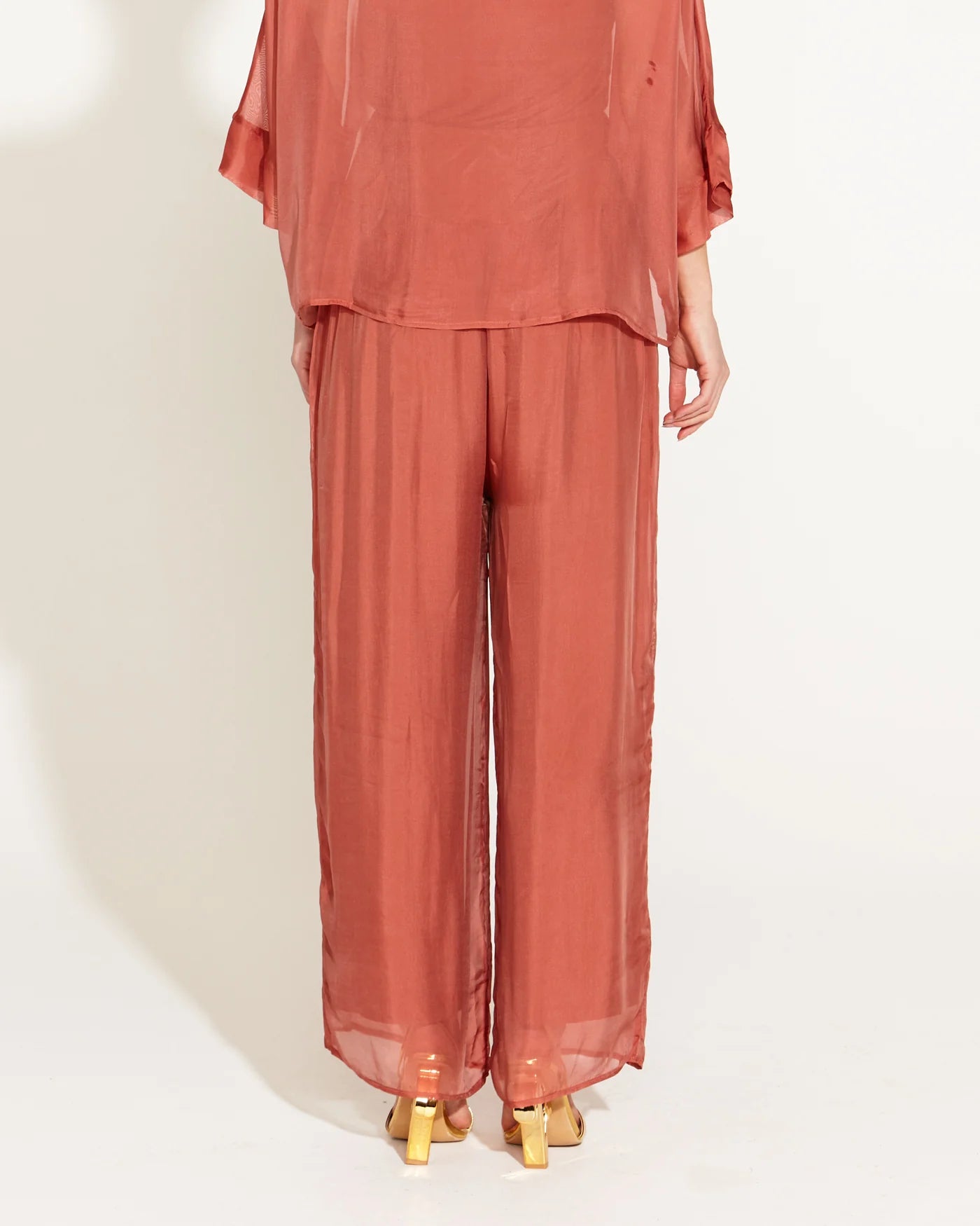 FATE+BECKER SUNLIGHT AND SHADOW SILK PANT BURNT ROSE