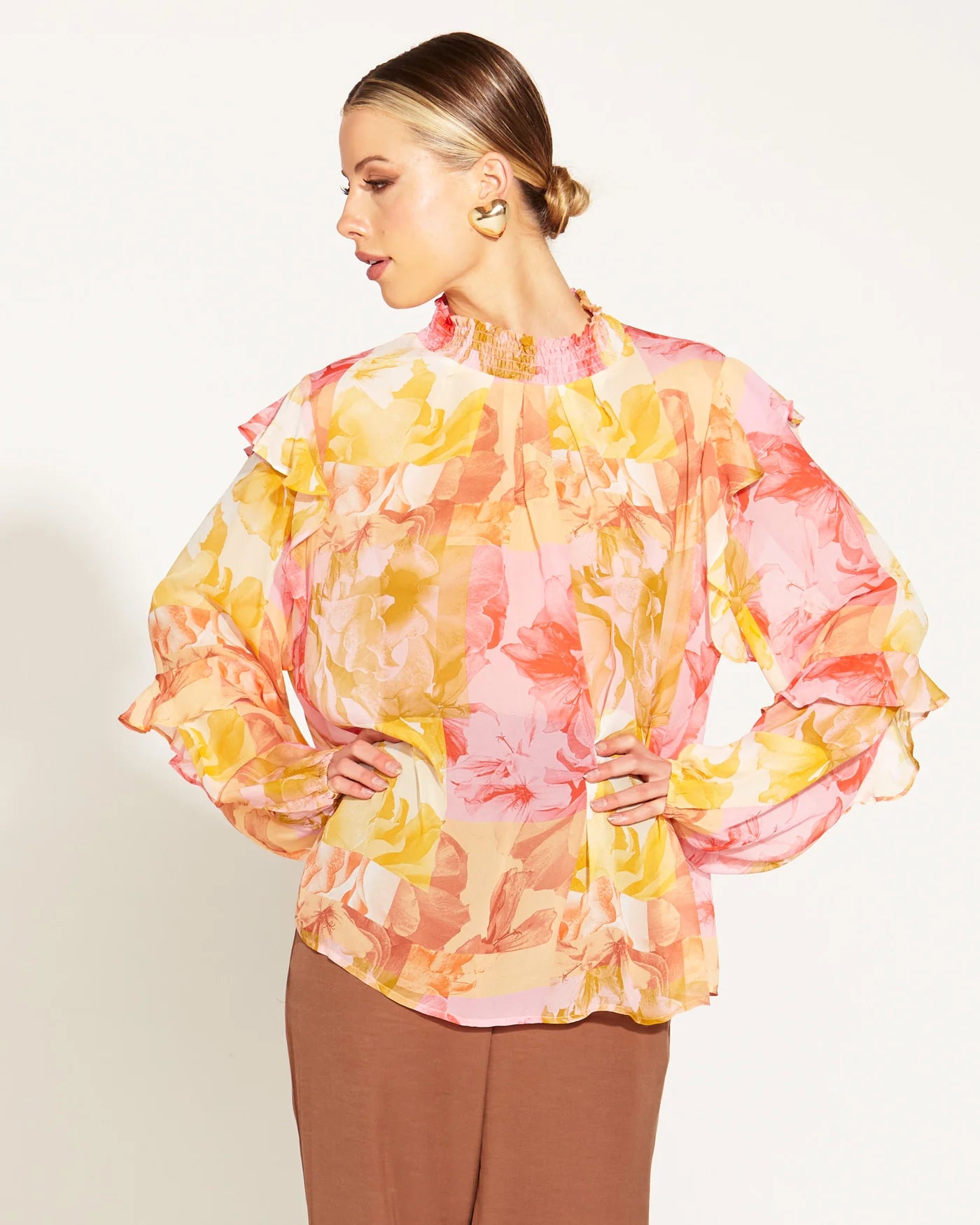 FATE+BECKER EARTHLY PARADISE LONG SLEEVE SHEER BLOUSE PARADISE FLORAL