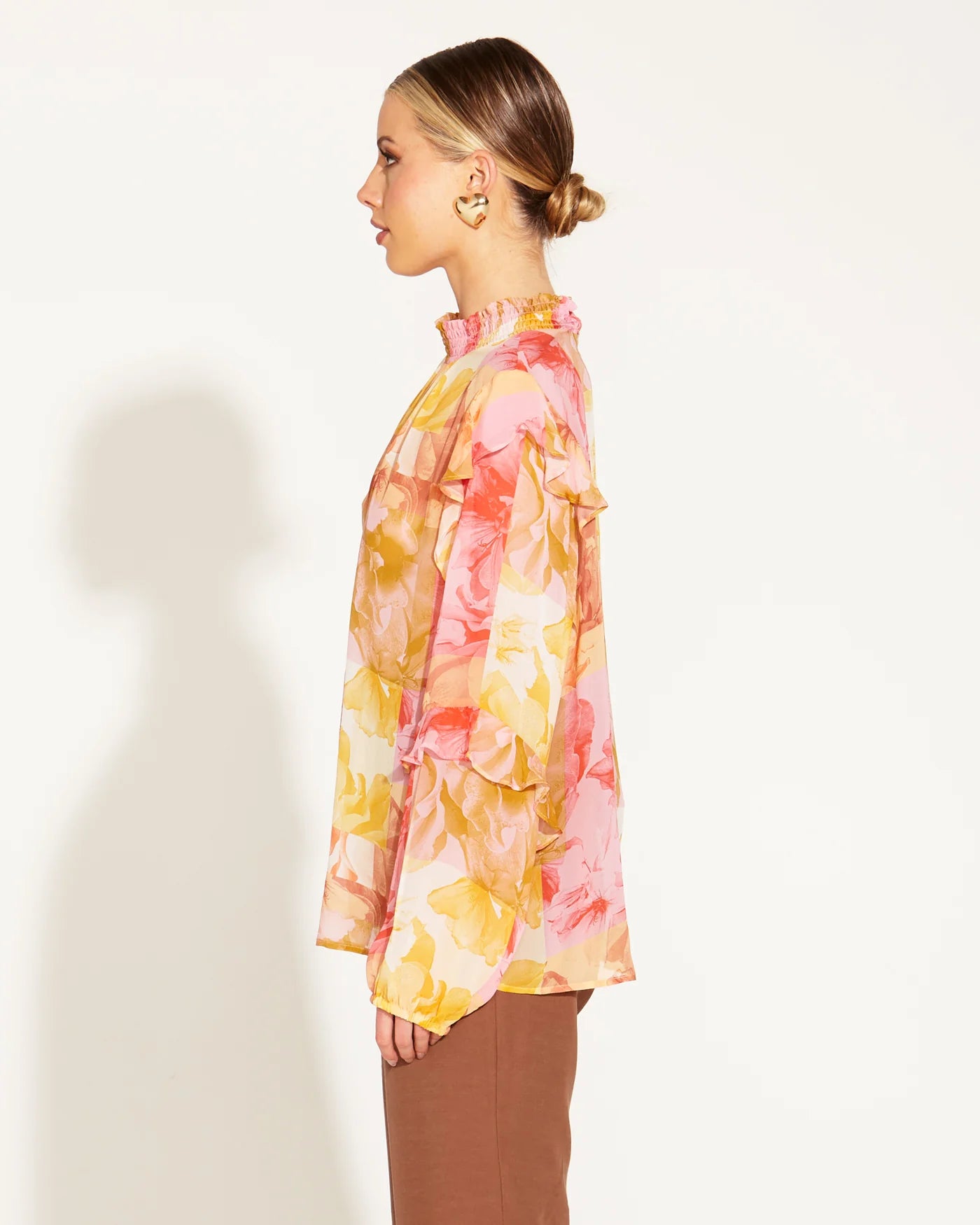 FATE+BECKER EARTHLY PARADISE LONG SLEEVE SHEER BLOUSE PARADISE FLORAL