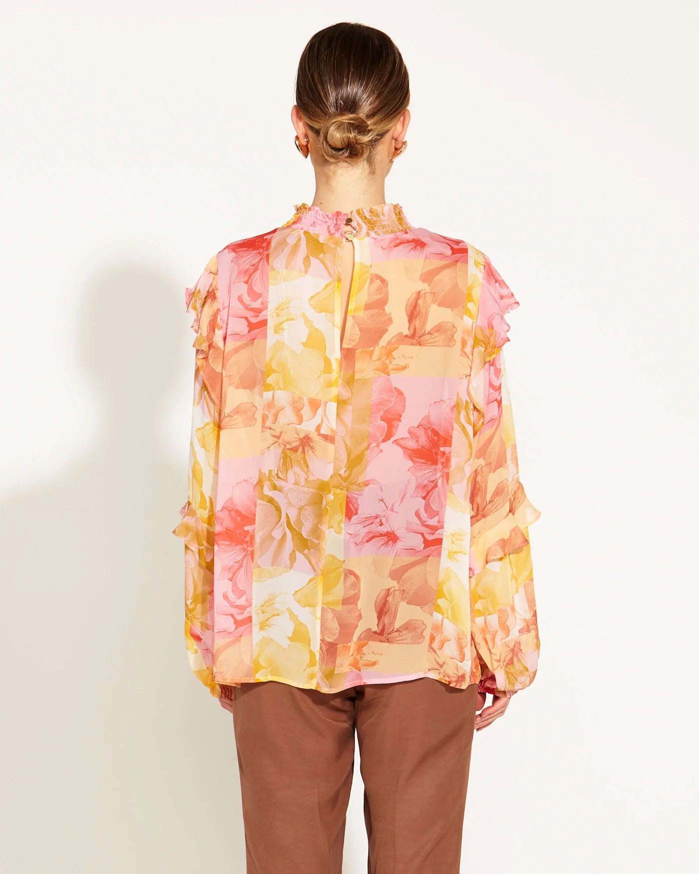 FATE+BECKER EARTHLY PARADISE LONG SLEEVE SHEER BLOUSE PARADISE FLORAL