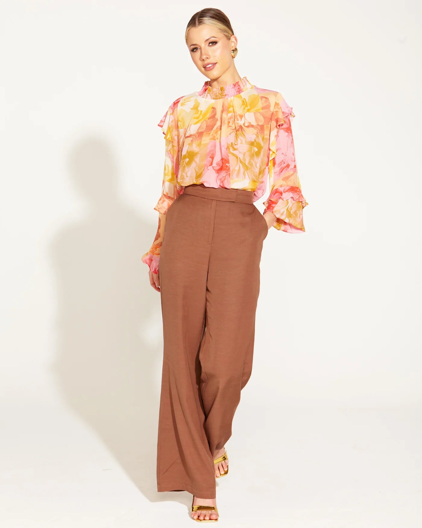 FATE+BECKER EARTHLY PARADISE LONG SLEEVE SHEER BLOUSE PARADISE FLORAL