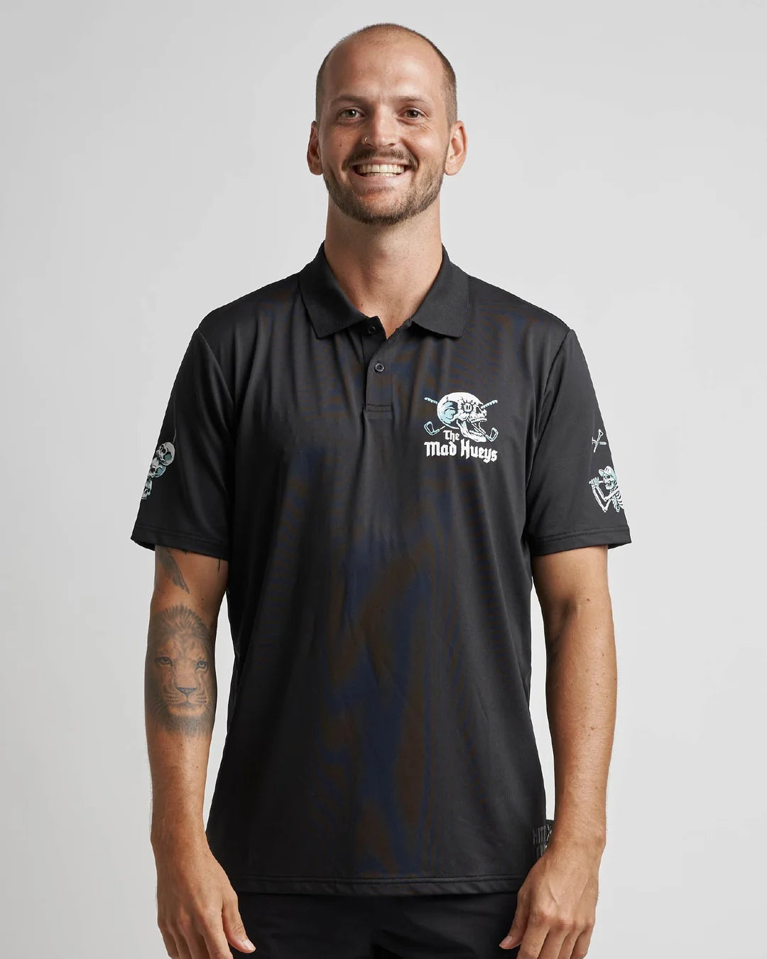 The Mad Hueys Hittin Fk All Short Sleeve Golf Polo | Black