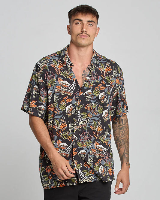 THE MAD HUEYS THE ISLAND CAPTAIN WOVEN SHIRT BLACK