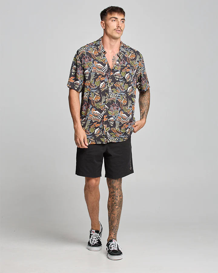THE MAD HUEYS THE ISLAND CAPTAIN WOVEN SHIRT BLACK