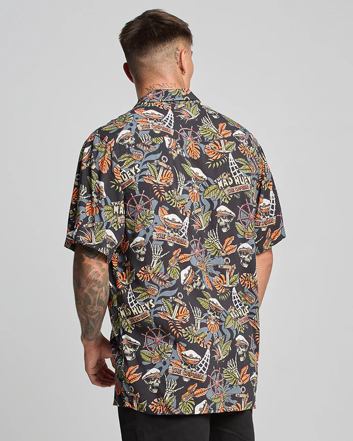 THE MAD HUEYS THE ISLAND CAPTAIN WOVEN SHIRT BLACK
