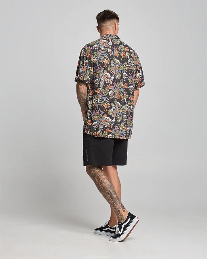 THE MAD HUEYS THE ISLAND CAPTAIN WOVEN SHIRT BLACK