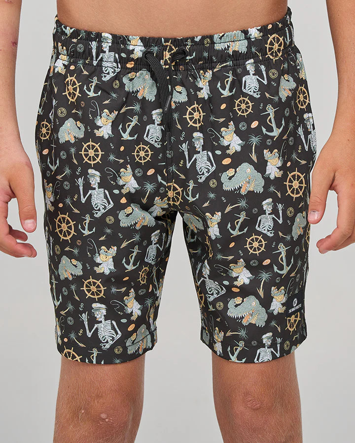 The Mad Hueys Croc Captain Youth 15" Swim Volley Short Vintage Black