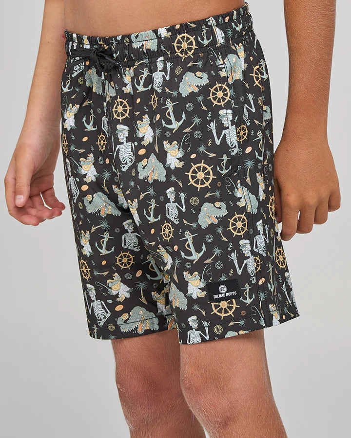 The Mad Hueys Croc Captain Youth 15" Swim Volley Short Vintage Black