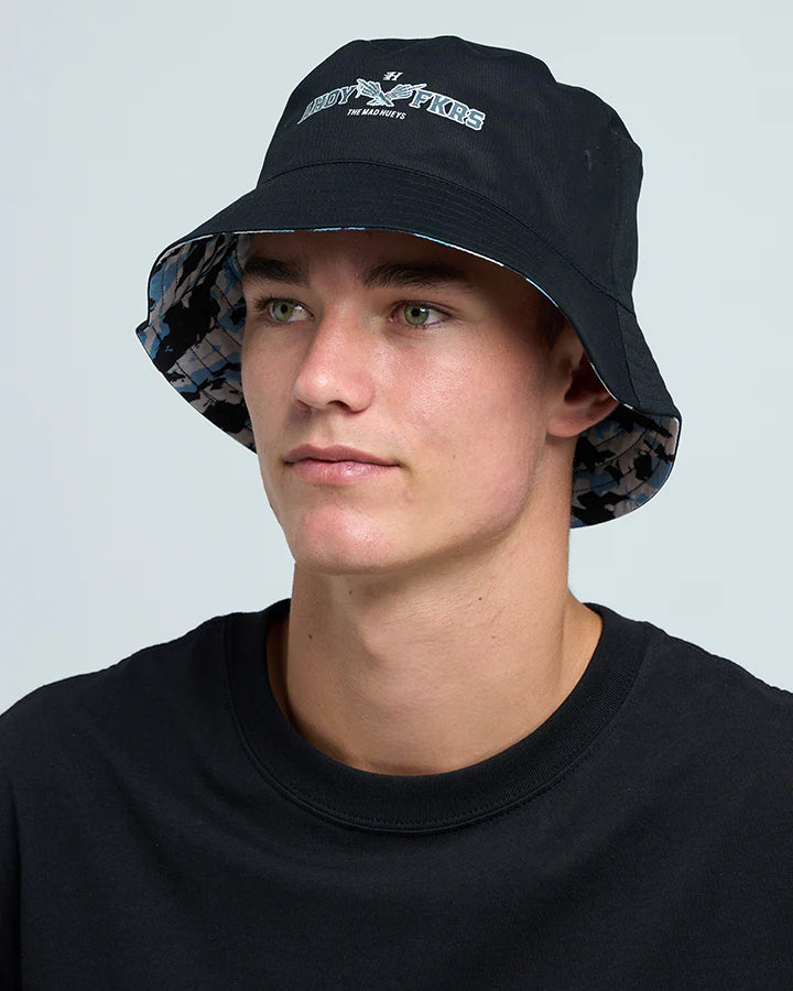 THE MAD HUEYS FKRS AHOY REVERSIBLE BUCKET HAT BLACK