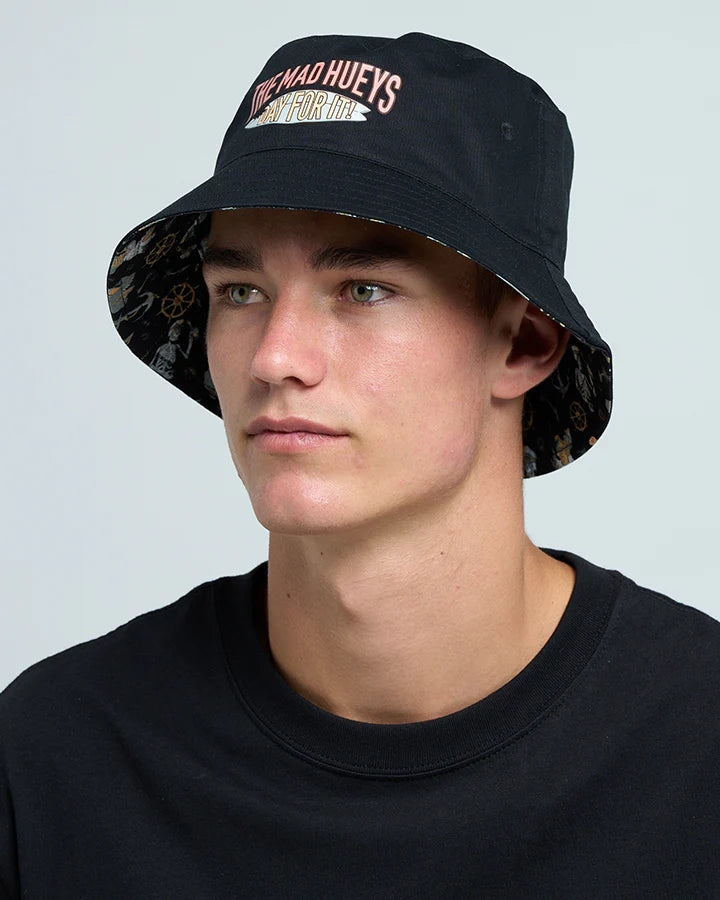 The Mad Hueys Day For It Froggies Reversible Bucket Hat Vintage Black