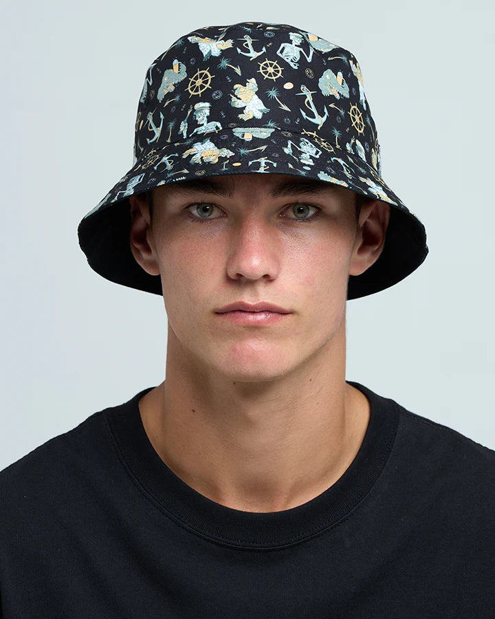 The Mad Hueys Day For It Froggies Reversible Bucket Hat Vintage Black
