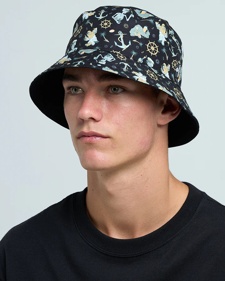 The Mad Hueys Day For It Froggies Reversible Bucket Hat Vintage Black