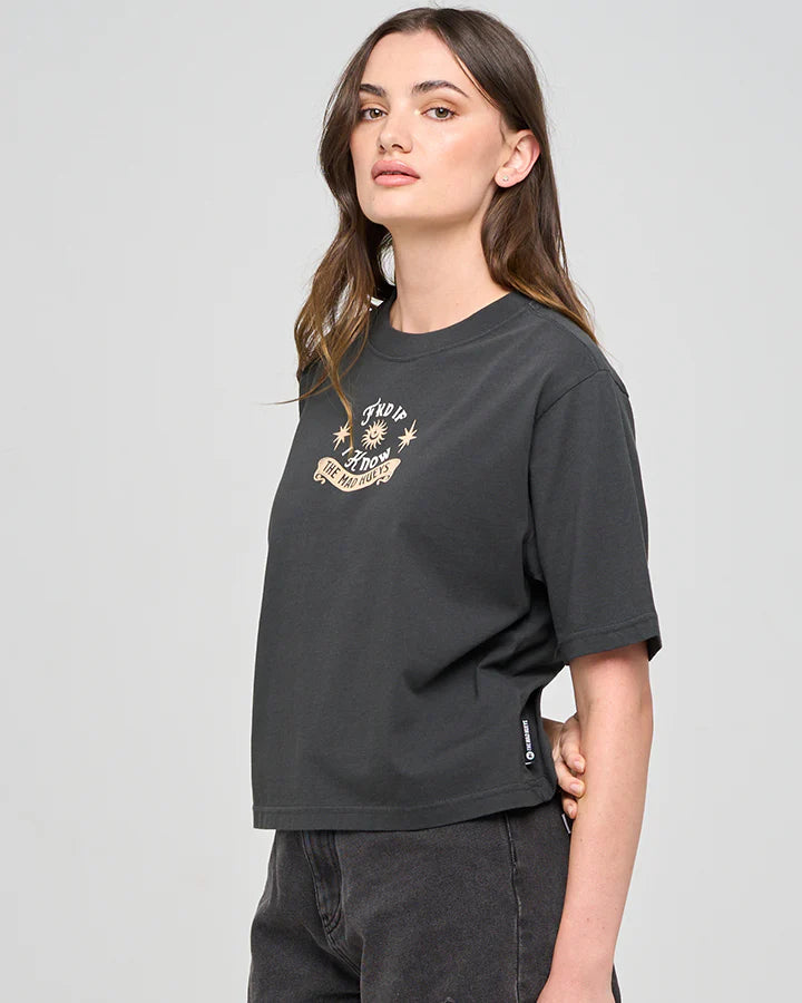 The Mad Hueys Fkd If I Know Womens Boxy Tee Vintage Black