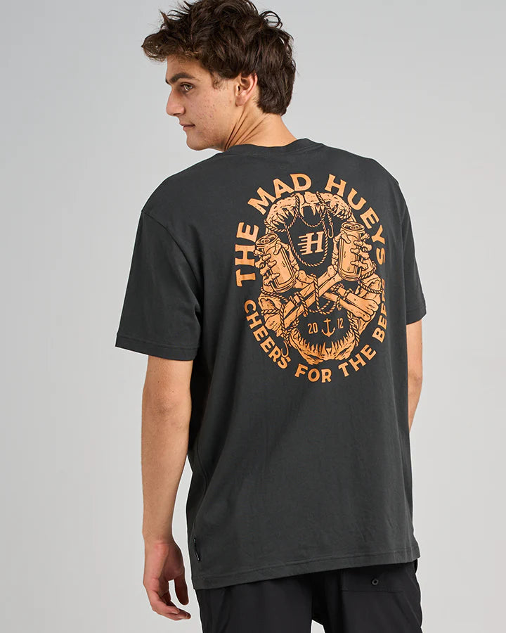THE MAD HUEYS CHEERS AND BEERS SS TEE VINTAGE BLACK