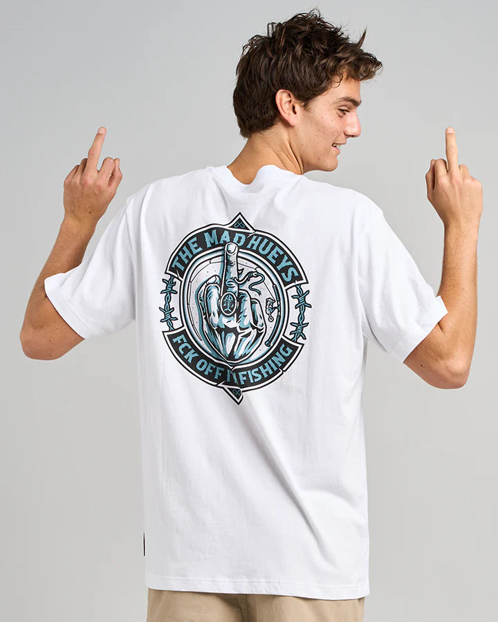 MAD HUEYS FK OFF FISH ON SS TEE WHITE
