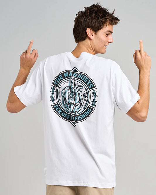 MAD HUEYS FK OFF FISH ON SS TEE WHITE