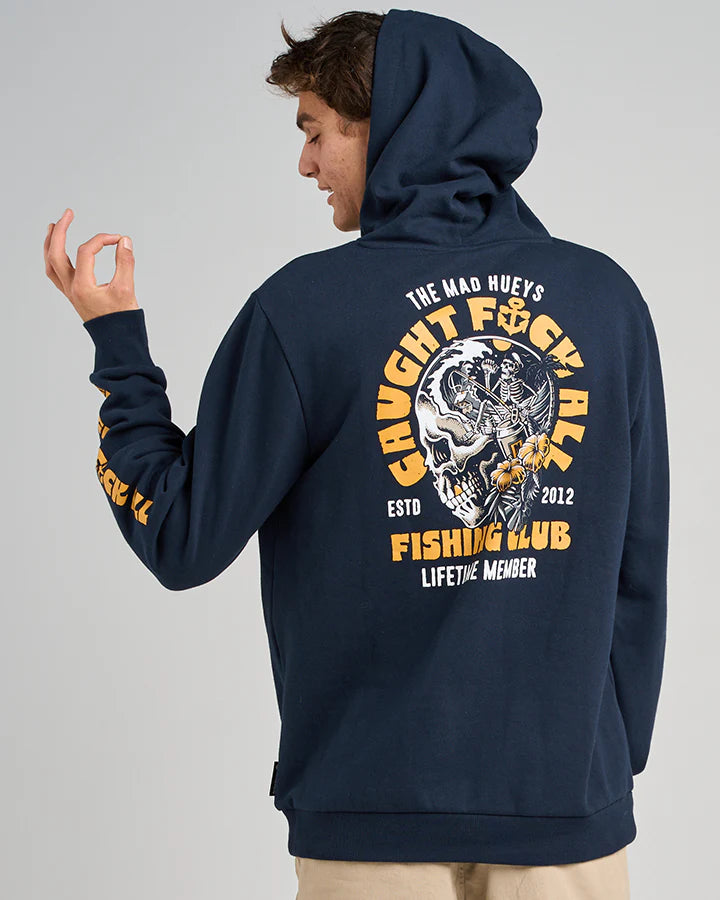 THE MAD HUEYS TROPIC CAUGHT FK ALL FISHING HOODED PULLOVER NAVY