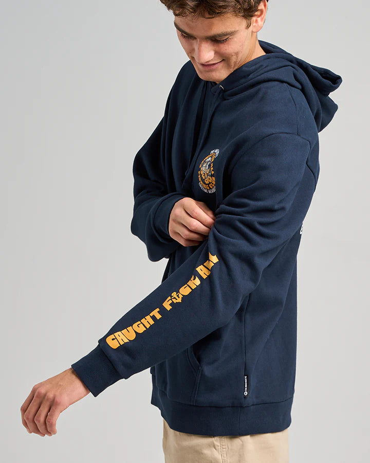 THE MAD HUEYS TROPIC CAUGHT FK ALL FISHING HOODED PULLOVER NAVY