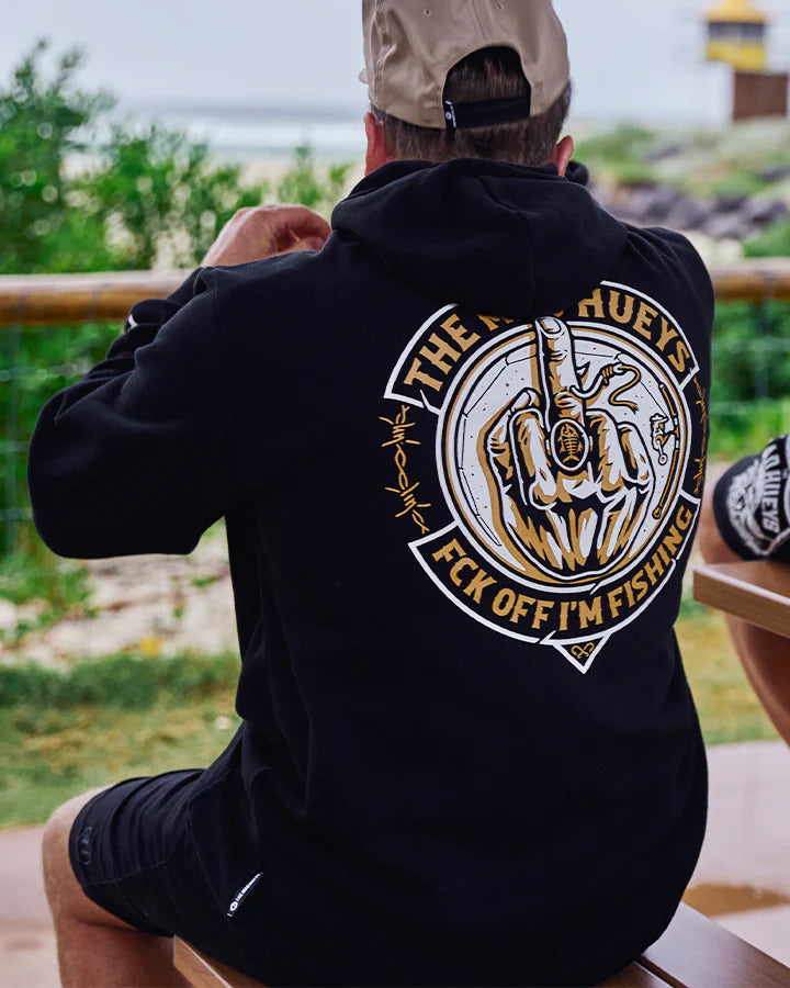 THE MAD HUEYS FK OFF FISH ON HOODED PULLOVER BLACK